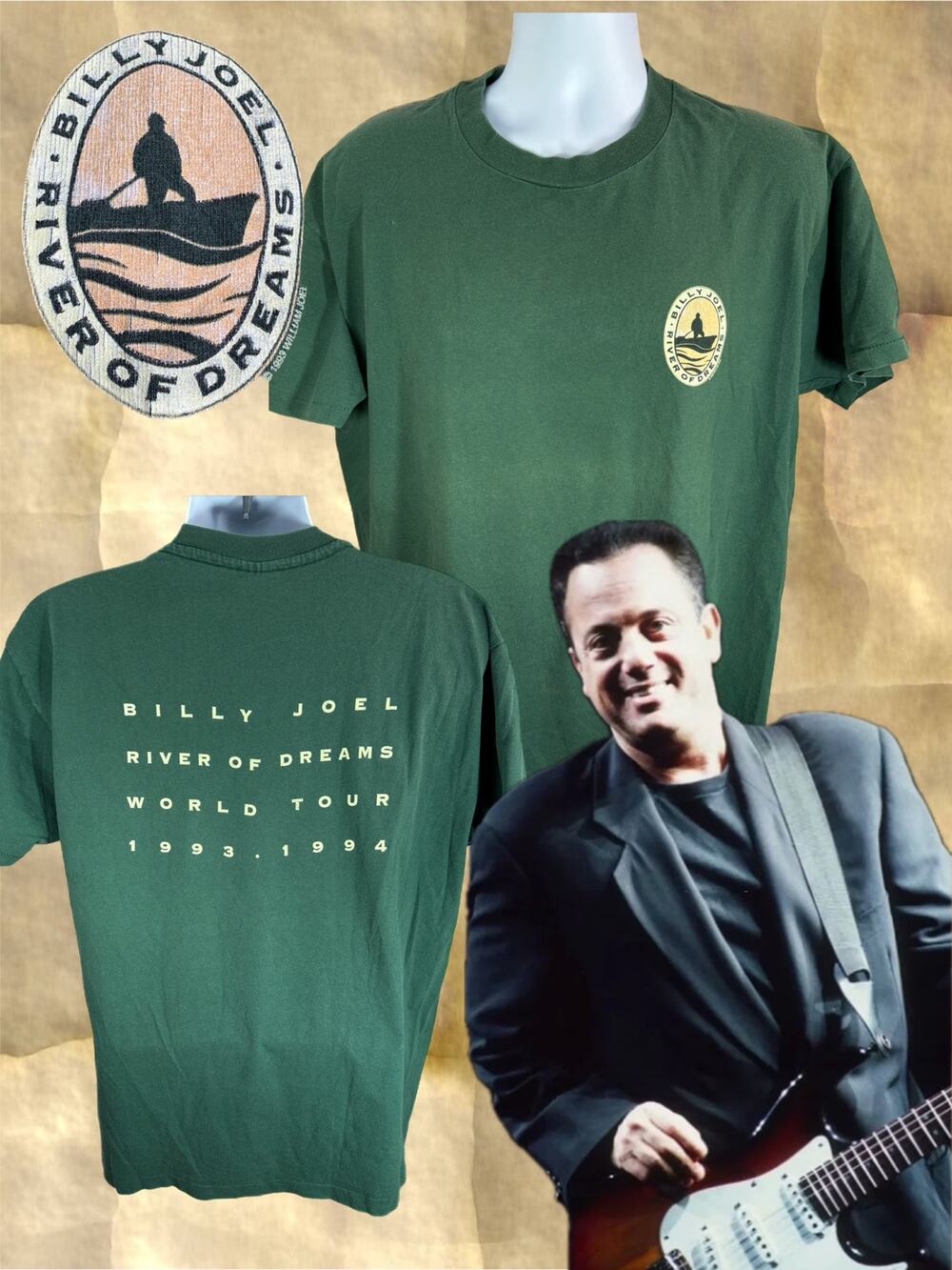 Vintage 1993-1994 Billy Joel River of Dreams Tour Shirt Green Mens Size XL USA